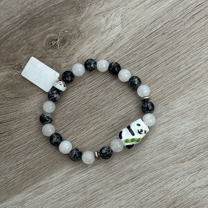 Panda Charm Beaded Bracelet Black White Stretch Cute Animal Jewelry